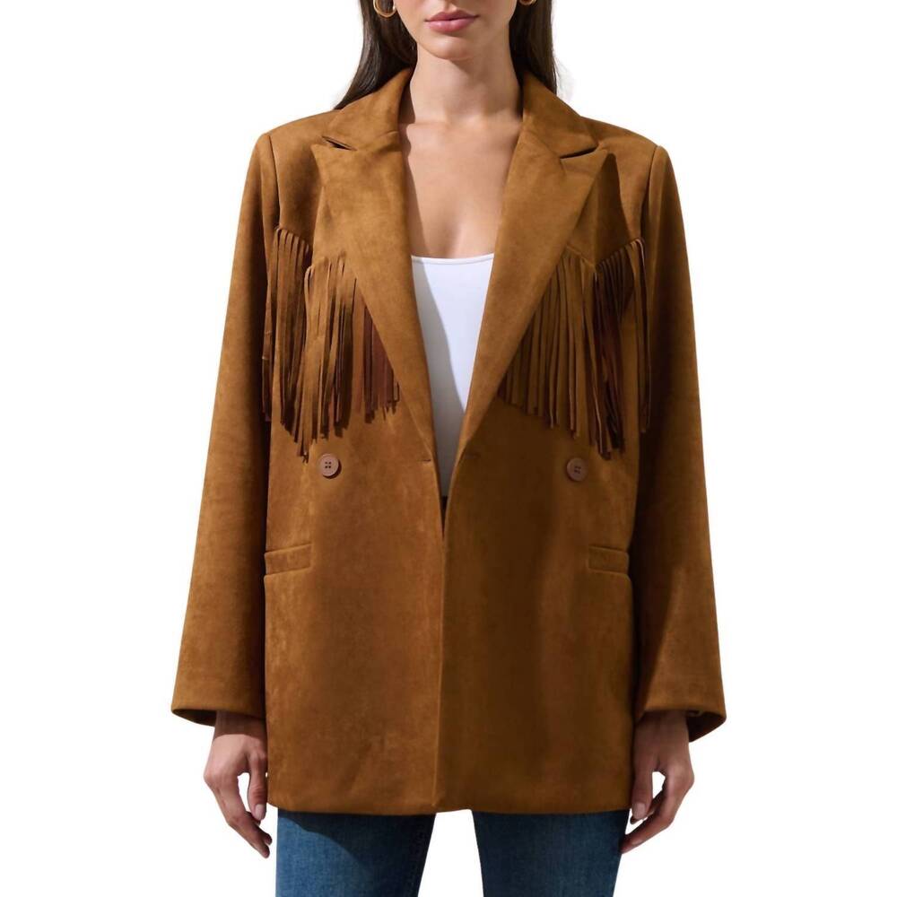 NEW SUGARLIPS rufina fringe collared jacket in brown